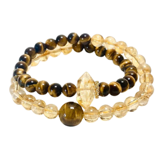“Sunlit Mountain” Double-Layer Tiger Eye & Citrine Beaded Bracelet