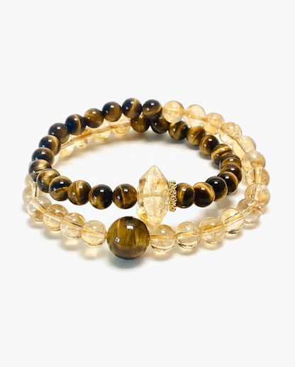 “Sunlit Mountain” Double-Layer Tiger Eye & Citrine Beaded Bracelet