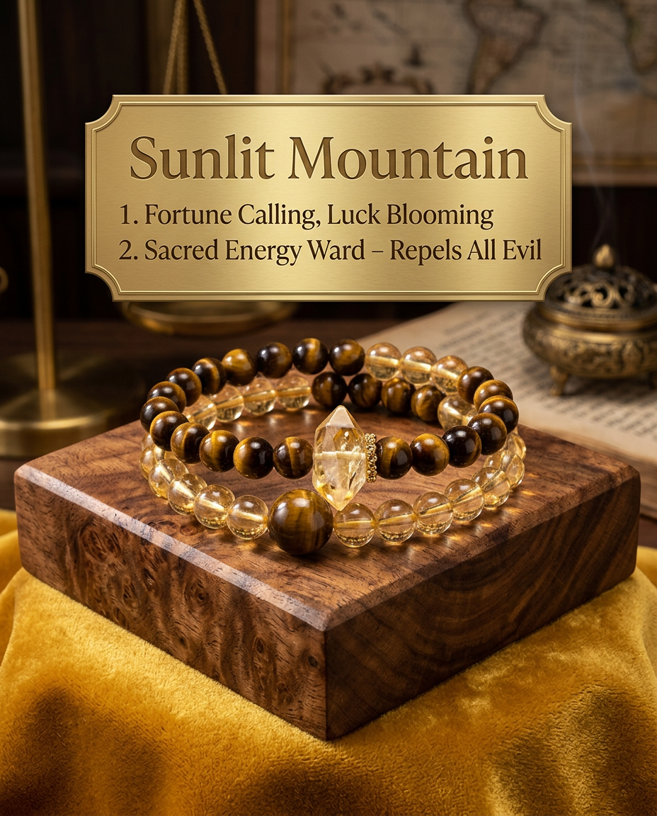 “Sunlit Mountain” Double-Layer Tiger Eye & Citrine Beaded Bracelet