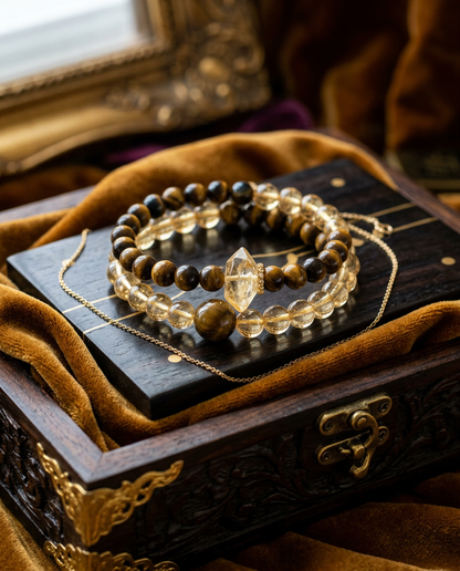 “Sunlit Mountain” Double-Layer Tiger Eye & Citrine Beaded Bracelet
