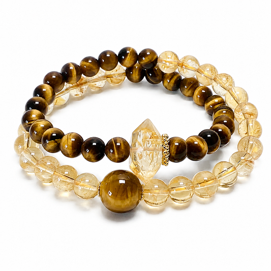 “Sunlit Mountain” Double-Layer Tiger Eye & Citrine Beaded Bracelet