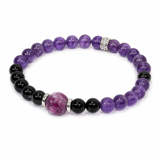 Spiritual Awakening & Protection & Intuition – Original Design in Amethyst and Black Onyx