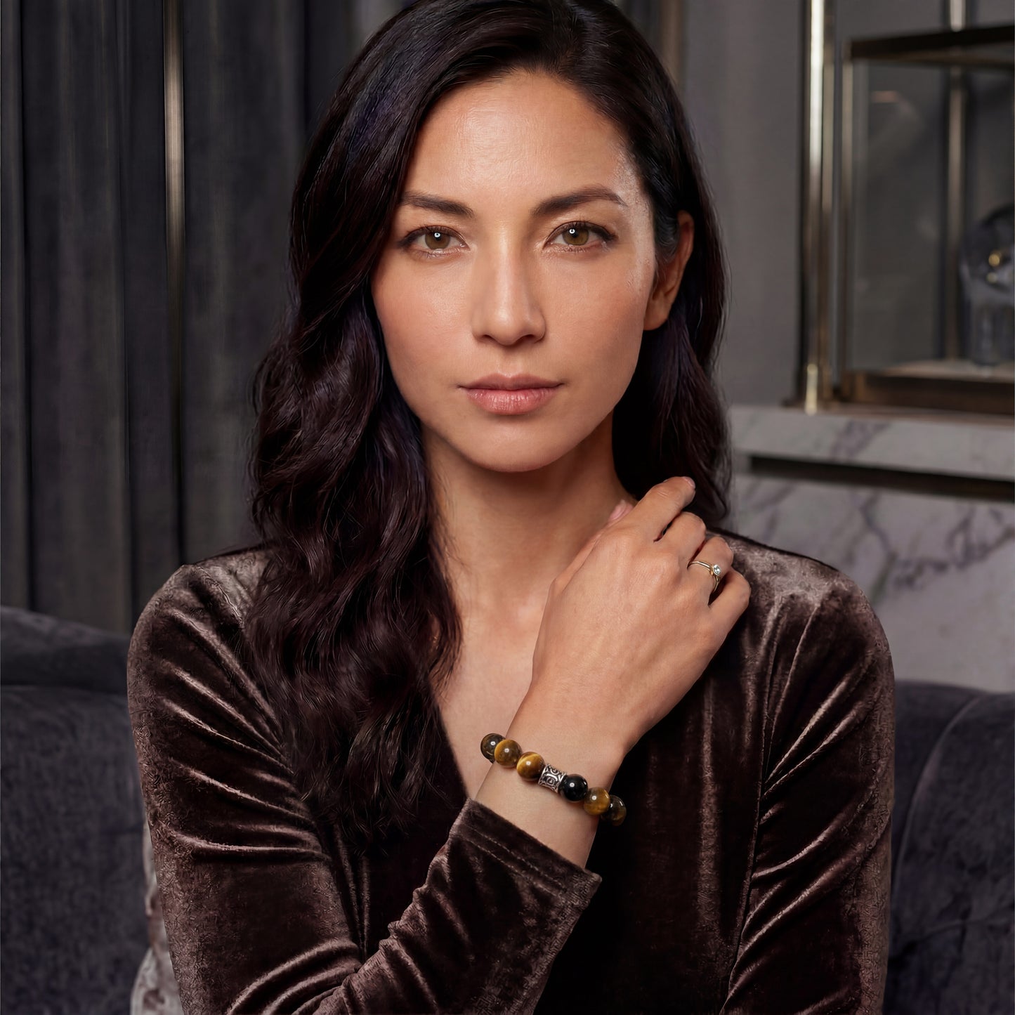 Career & Protection Bracelet – Golden Tiger's Eye, Silver Obsidian, Smoky Quartz (Original Design)