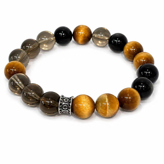 Career & Protection Bracelet – Golden Tiger's Eye, Silver Obsidian, Smoky Quartz (Original Design)