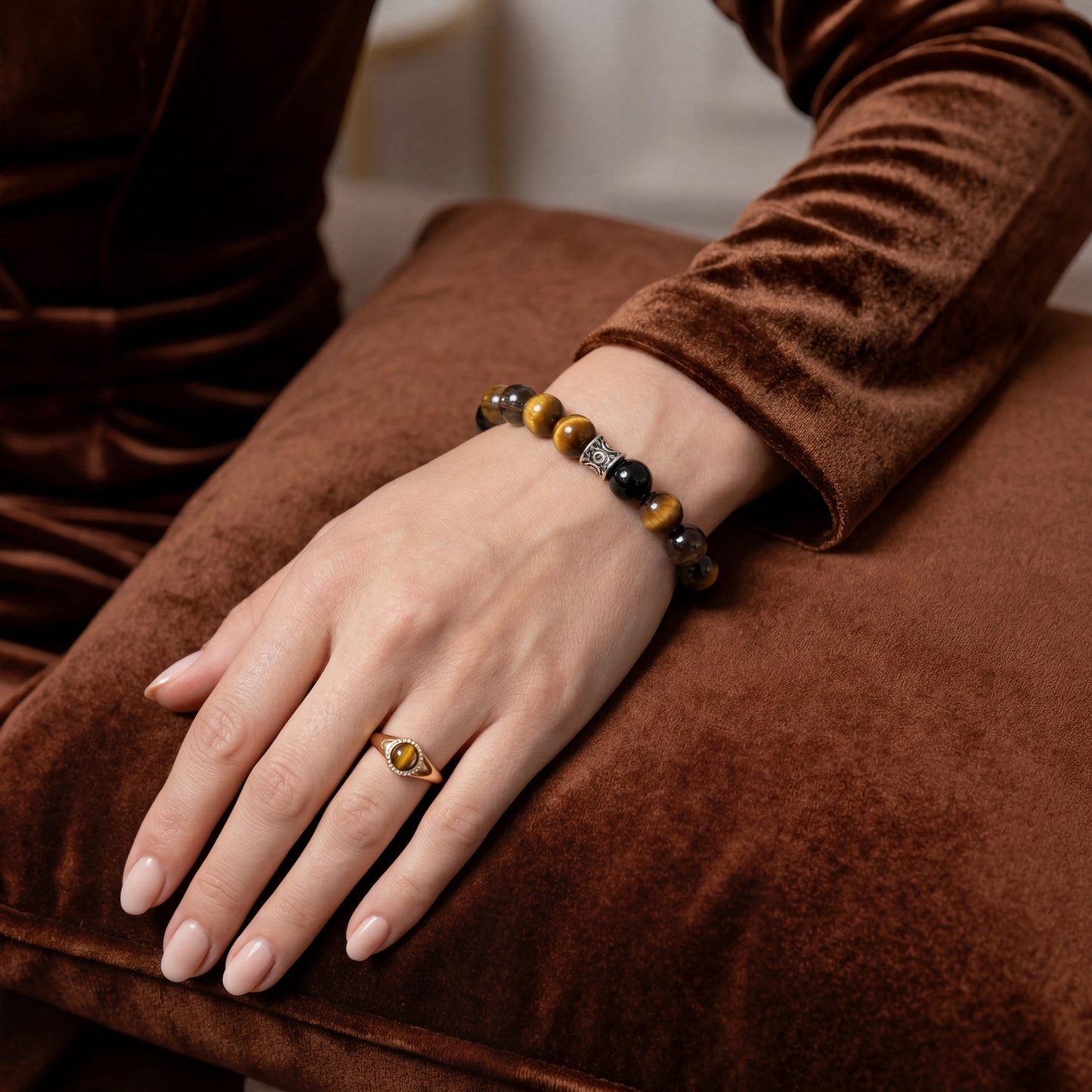 Career & Protection Bracelet – Golden Tiger's Eye, Silver Obsidian, Smoky Quartz (Original Design)