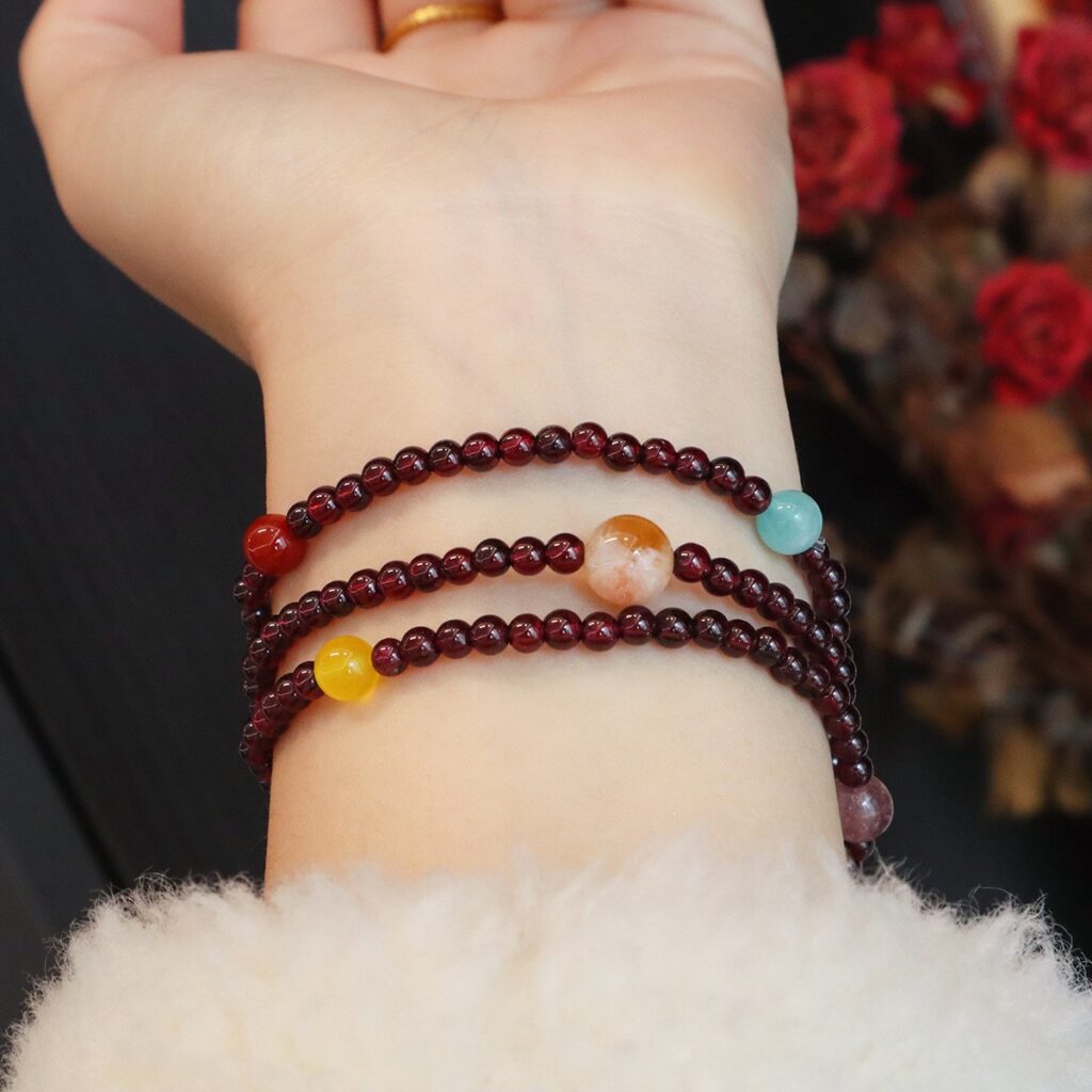 Triple Wrap Gemstone Bracelet – Garnet and Multi-Gem