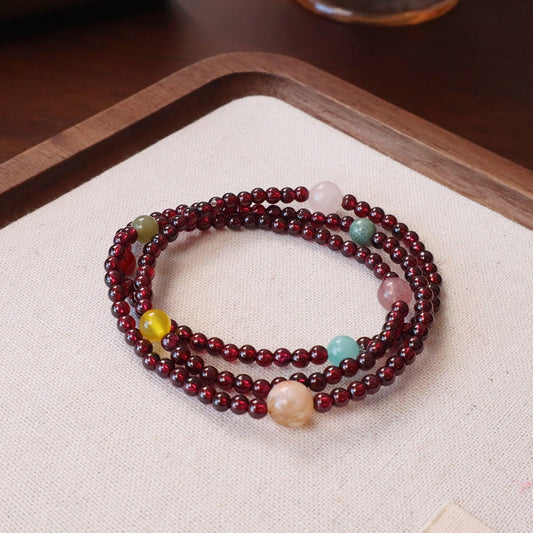 Triple Wrap Gemstone Bracelet – Garnet and Multi-Gem