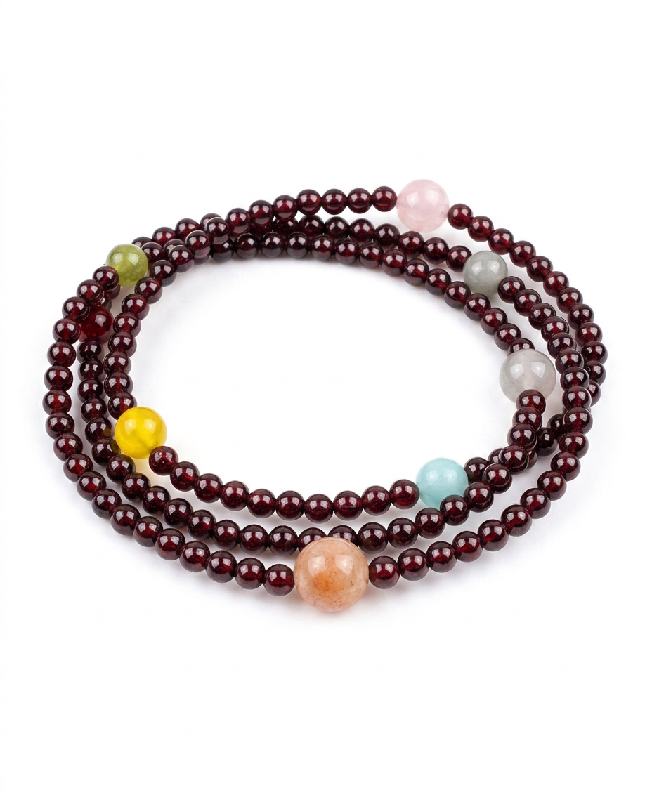 Triple Wrap Gemstone Bracelet – Garnet and Multi-Gem