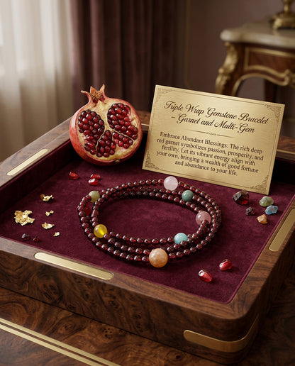 Triple Wrap Gemstone Bracelet – Garnet and Multi-Gem