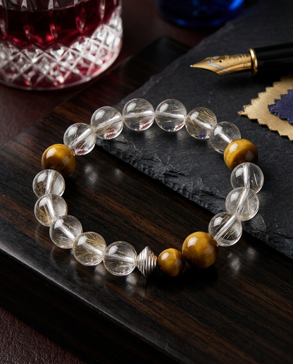 “White Realm Amber Light” Natural Rock Crystal Stretch Bracelet