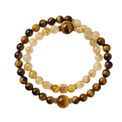 Yaojin Natural Rutilated Quartz & Tiger’s Eye Beaded Bracelet