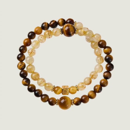 “Yaojin” Natural Rutilated Quartz & Tiger’s Eye Beaded Bracelet