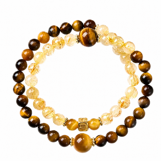 Yaojin Natural Rutilated Quartz & Tiger’s Eye Beaded Bracelet