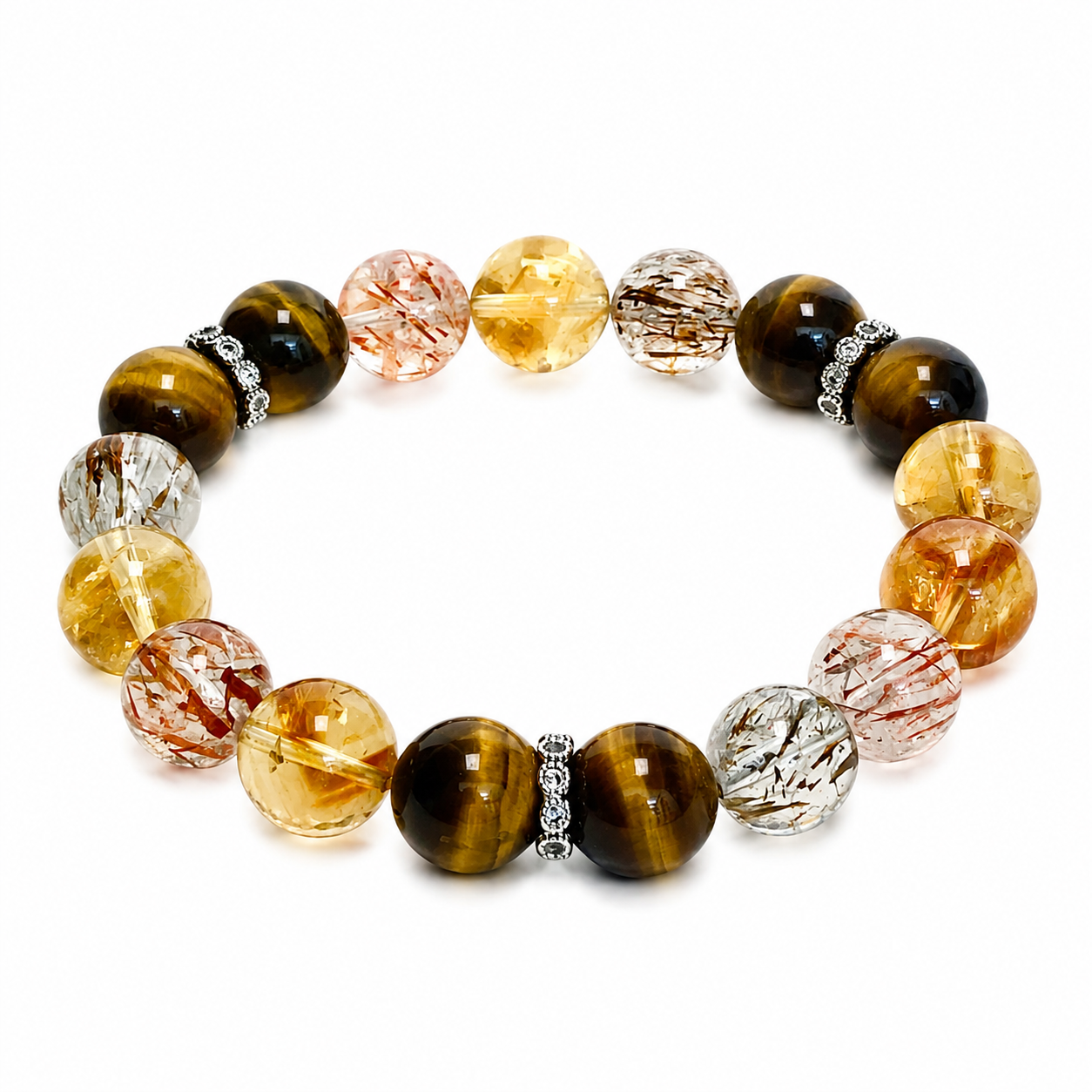 Year of Abundance: Tiger’s Eye Black Tower Crystal & Super Seven Beaded Bracelet for Women