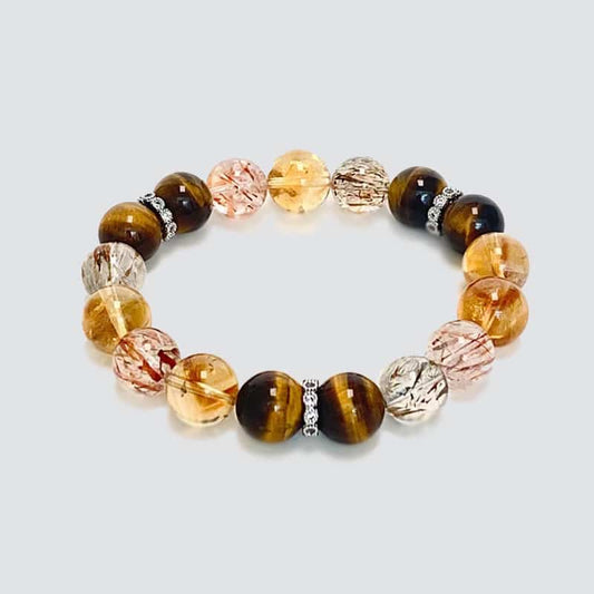 Year of Abundance: Tiger’s Eye Black Tower Crystal & Super Seven Beaded Bracelet for Women