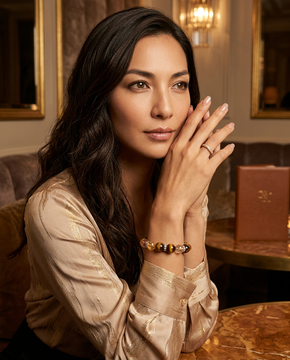 Year of Abundance: Tiger’s Eye Black Tower Crystal & Super Seven Beaded Bracelet for Women
