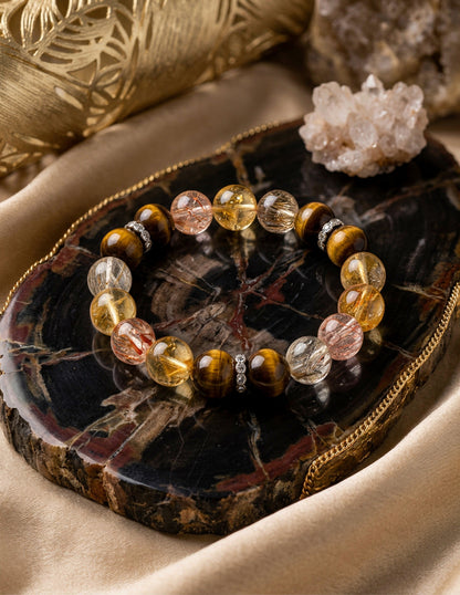 Year of Abundance: Tiger’s Eye Black Tower Crystal & Super Seven Beaded Bracelet for Women