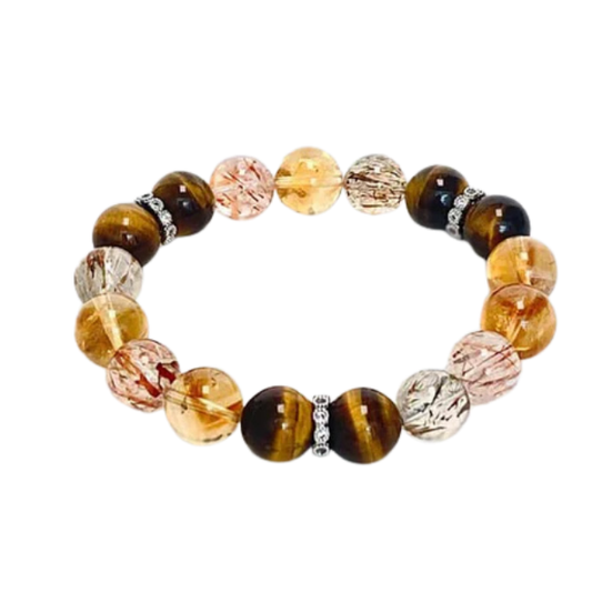 Year of Abundance: Tiger’s Eye Black Tower Crystal & Super Seven Beaded Bracelet for Women