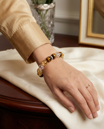 Year of Abundance: Tiger’s Eye Black Tower Crystal & Super Seven Beaded Bracelet for Women