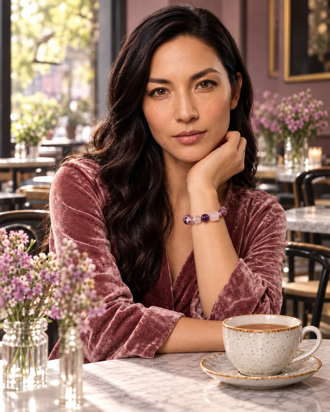 Crystal, Magicrystal brand ambassador, wearing a natural stone bracelet